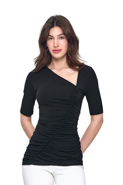 Laranor Black Collar Daillüe Blouse, Shirring Design - 25L8029
