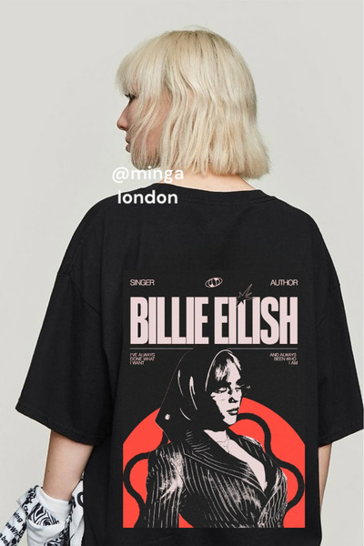 Minga London Tricou unisex oversize cu imprimeu față/spate cu afiș Billie Eil...