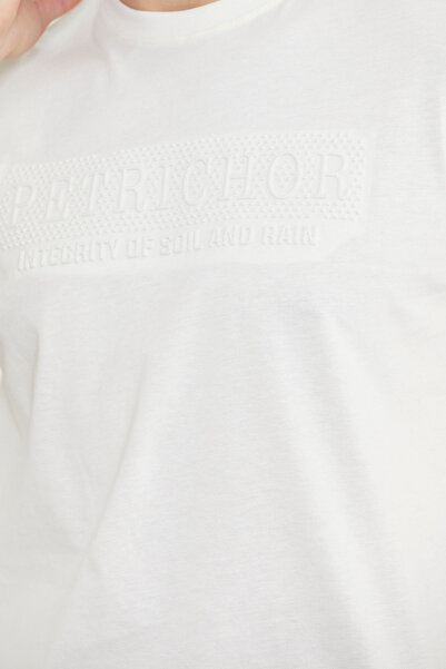 Sementa Μπεζ βαμβακερό μπλουζάκι με ανάγλυφο και λεπτομέρεια εκτύπωσης