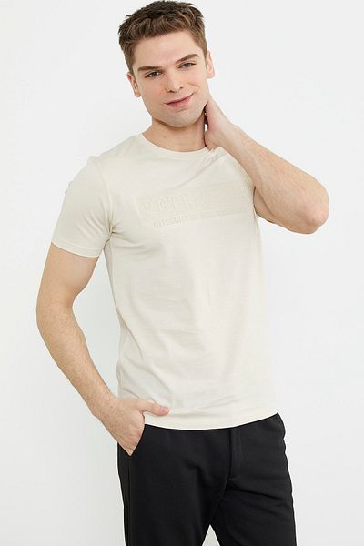 Sementa Bone Motif Embossed Print Type Cotton T-Shirt
