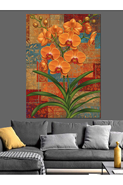 KanvasSepeti Flori de orhidee portocalii Pictură în ulei Texturată Pânză de î...