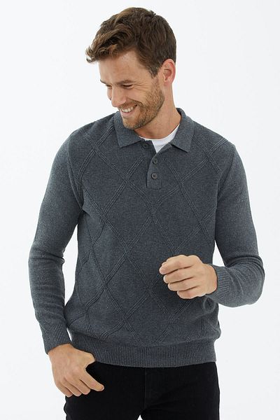 Sementa Πλεκτό πουλόβερ με κουμπιά Polo Neck - Σκούρο Γκρι