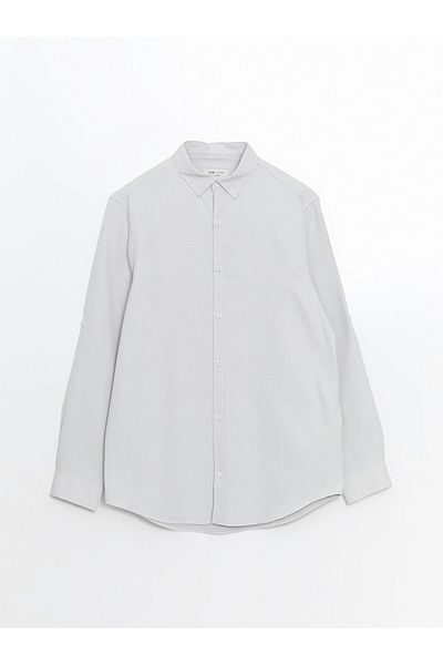 LC Waikiki Ανδρικό μακρυμάνικο πουκάμισο Dobby LCW Vision Grey Slim Fit