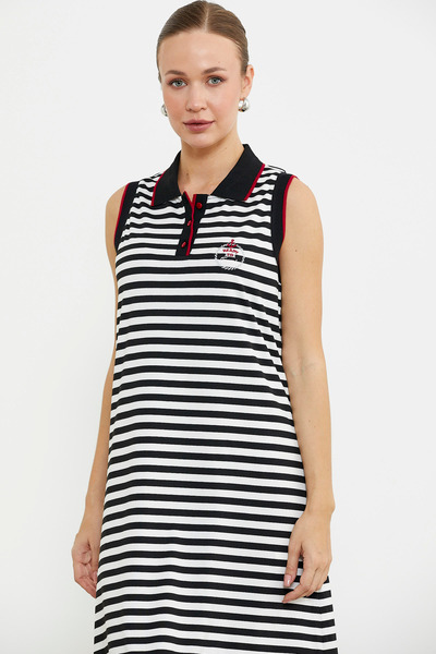 Sementa Polo Neck Marine Striped Dress - Black