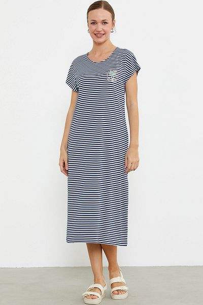 Sementa Φόρεμα Marine Combed Cotton με Λεπτομέρεια Κέντημα - Navy Blue