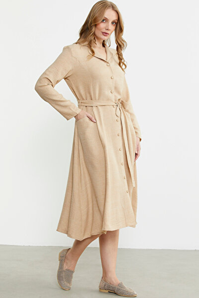 Sementa Beige Linen Look Long Sleeve Shirt