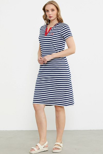 Sementa Marine Collar Detailed Combed Cotton Dress - Navy Blue