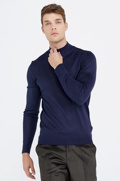 Sementa Ανδρικό πλεκτό πουλόβερ με μισό λαιμό - Navy Blue