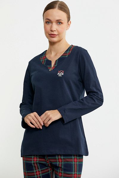 Sementa Costum de pijama în carouri cu combinație simplă - bleumarin