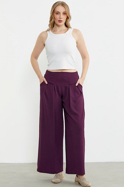 Sementa Purple Flounce Loose Cut Crepe Pantaloni