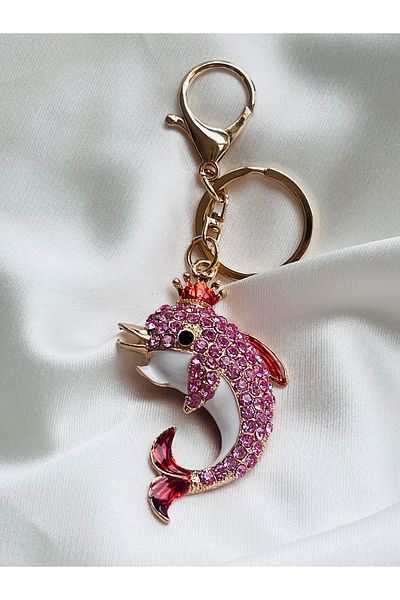 COCOSH TAKI Pink Stone Dolphin Model Gift Keychain or Bag Ornament