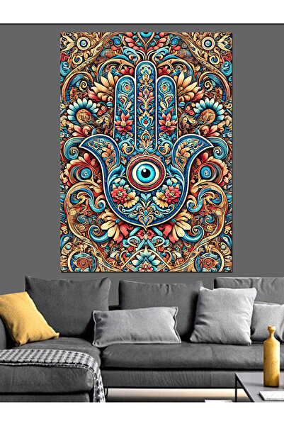 KanvasSepeti Model de mărgele Evil Eye Pictură în ulei decorativă Texturată Pânză de înaltă calitate Pictură pe pânză 140 x 70 cm