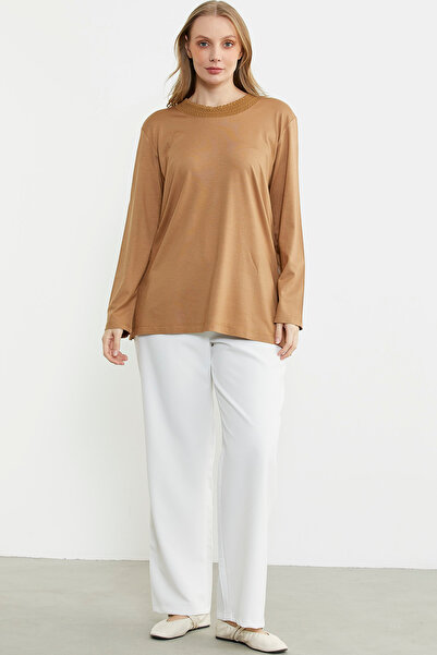 Sementa Πλεκτό Μακρυμάνικη Μπλούζα με Γιακά - Καμέλ