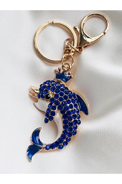 COCOSH TAKI سلسلة مفاتيح هدية على شكل دولفين من الحجر الأزرق الداكن أو حلية حقيبة