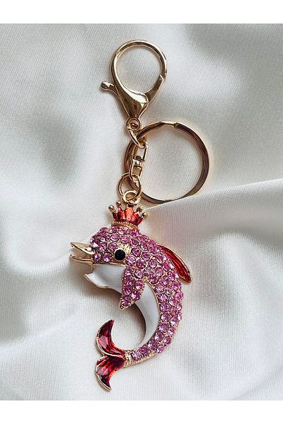 COCOSH TAKI Pink Stone Dolphin Model Gift Keychain or Bag Ornament