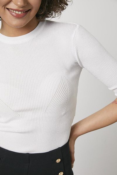Sementa Pulover tricot cu mâneci capri cu gât - alb