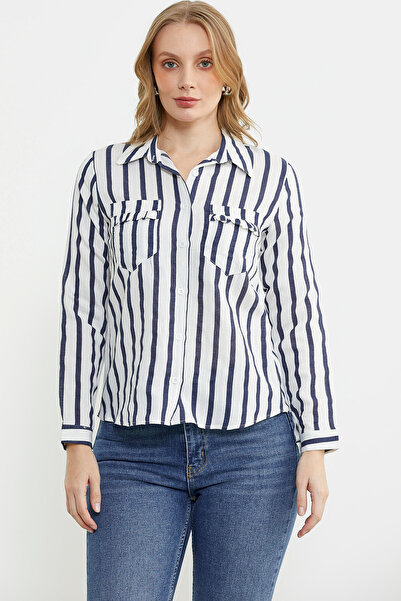 Sementa Cep Detaylı Çizgili Gömlek - Lacivert