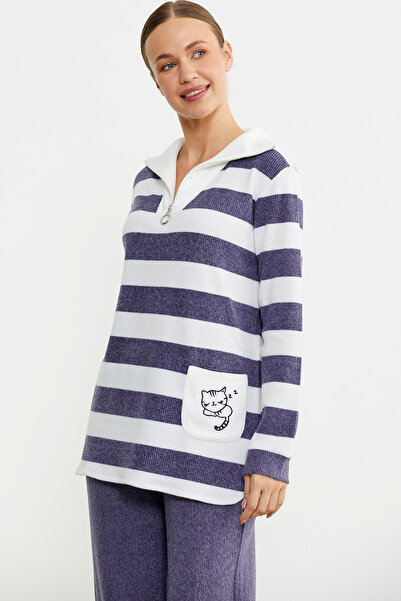Sementa Kalın Çizgi Detaylı Pijama Takım - Mor