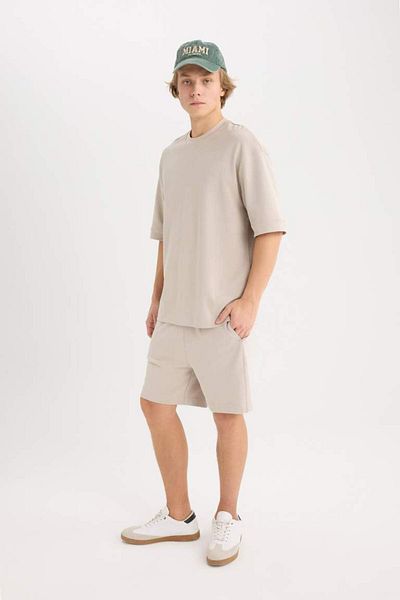 DeFacto Νέα σεζόν Loose Fit Crew λαιμόκοψη κοντομάνικο βαρύ ύφασμα Basic μασίφ μπλουζάκι