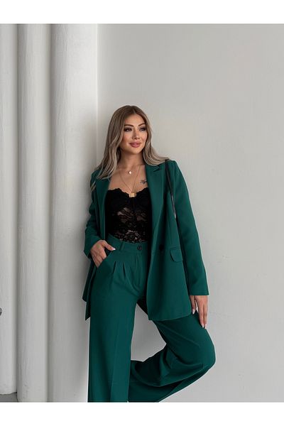 HOEK Women's Emerald Green Blazer Jacket Palazzo Pants Suit