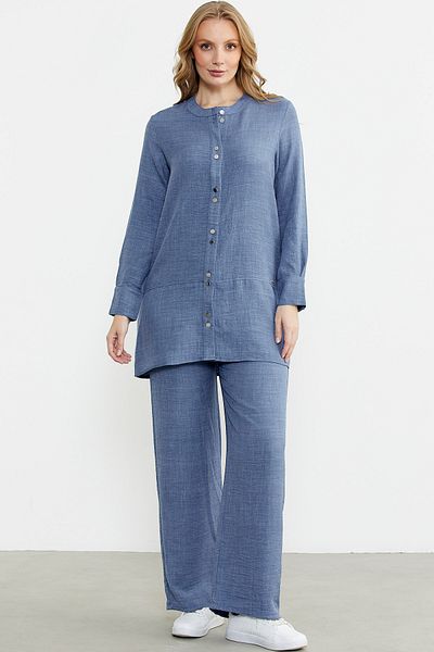 Sementa Linen Look Shirt Trousers Set - Indigo