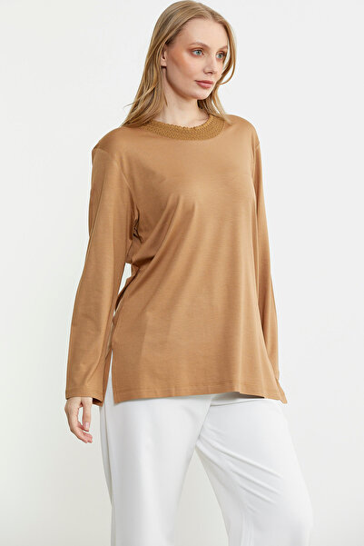 Sementa Πλεκτό Μακρυμάνικη Μπλούζα με Γιακά - Καμέλ