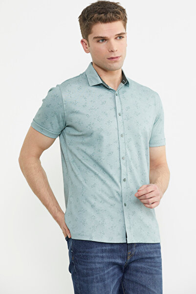 Sementa ατομικό πουκάμισο με στάμπα slim fit - πράσινο