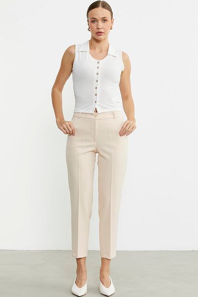 Sementa Beige Ankle Length Pocket Fabric Trousers