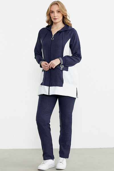 Sementa 76448 Linen Look Hooded Tunic Suit - Navy Blue - XL