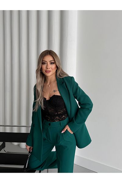 HOEK Women's Emerald Green Blazer Jacket Palazzo Pants Suit