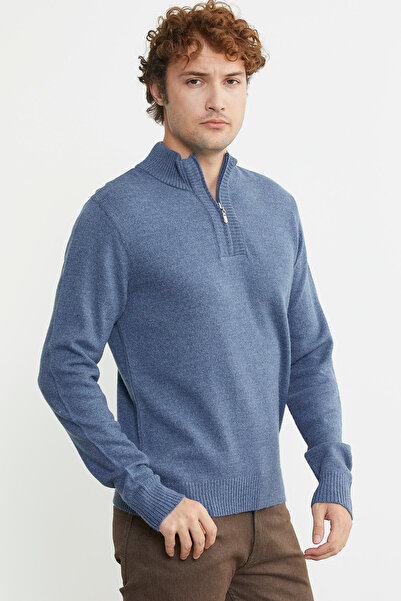Sementa Πλεκτό πουλόβερ Indigo με γιακά και μισό φερμουάρ