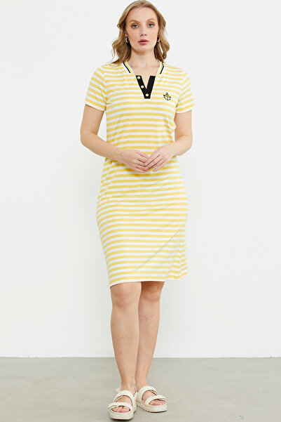 Sementa Marine Yaka Detaylı Penye Elbise - Sarı