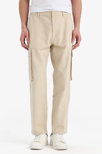 DeFacto New Season 100% Cotton Wide Leg Loose Casual Cut Linen Look Summer with Cargo Pockets
