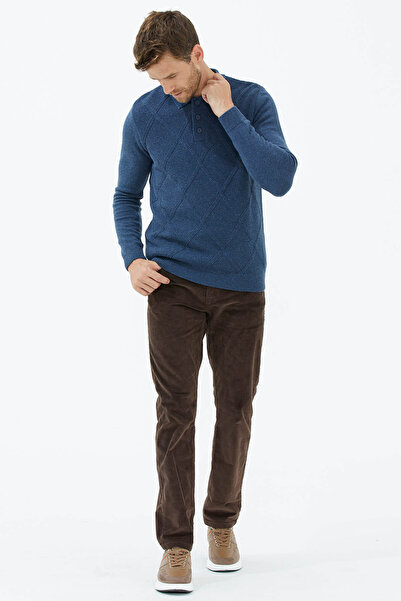 Sementa Светр з коміром-поло та ґудзиками, індіго