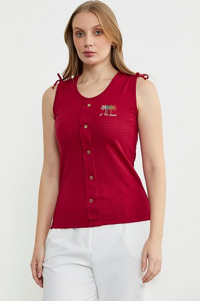 Sementa Embroidery Detailed Tank Top - Red