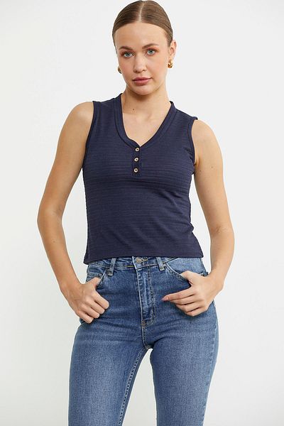 Sementa Thick Strap V-Neck T-Shirt - Navy Blue