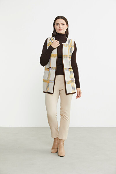 Sementa Двуцветен вълнен плетен жилет - норка