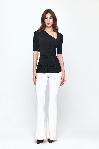 Laranor Black Collar Daillüe Blouse, Shirring Design - 25L8029