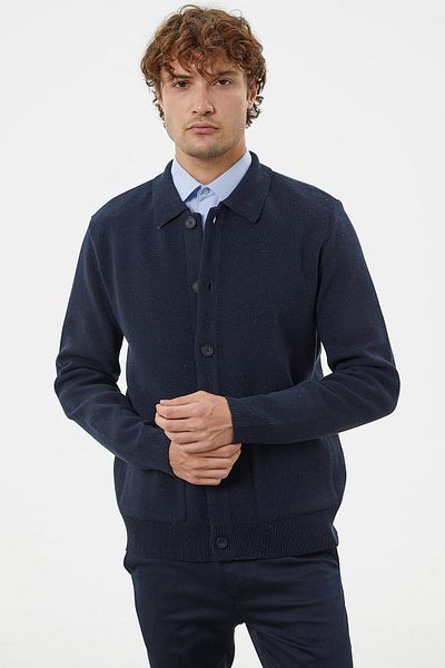 Sementa Πλεκτό Polo Neck Cardigan Παλτό - Navy Blue