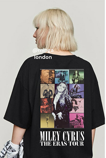 Minga London Tricou negru unisex oversize cu imprimeu față/spate The Eras Tou...