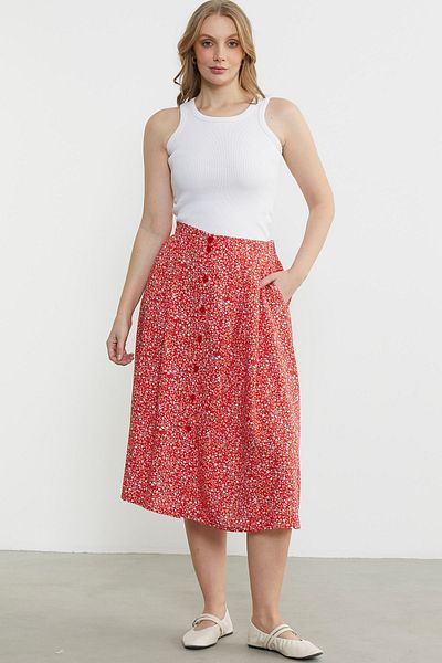 Sementa Floral Patterned Midi Skirt - Red
