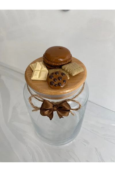 hediye atölyesi Jar with Macaron 800ml with Ceramic Varnish