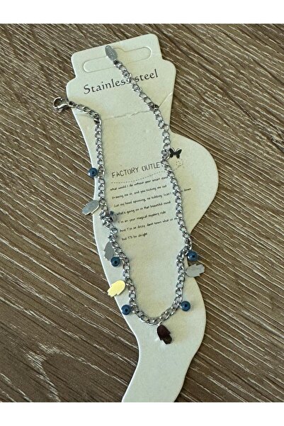 misstakıjewerly خلخال من الفولاذ باللون الفضي مع سلسلة متشابكة على شكل عين الشر