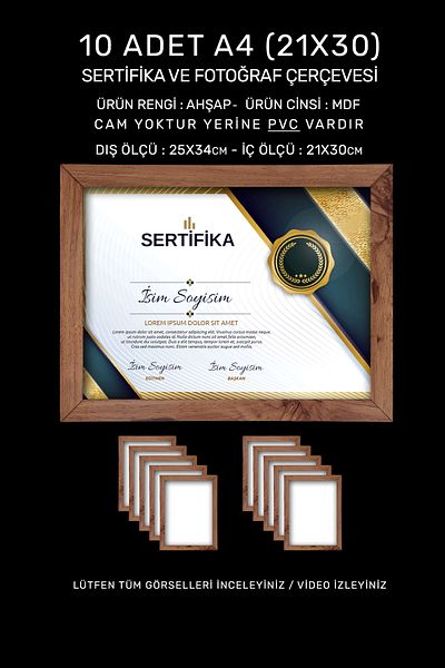 yhfoto 10 Pieces A4 Frame Wooden PVC 21x30 Frame For Certificate Diploma And Document