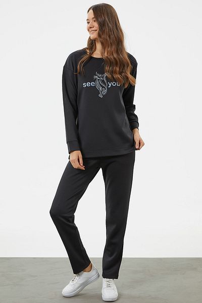 Sementa Σετ αθλητική φόρμα με στάμπα Crew Neck Oversize - Μαύρο
