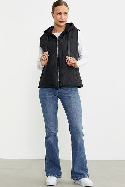 Sementa Quilted Hooded Vest with Pockets - Black