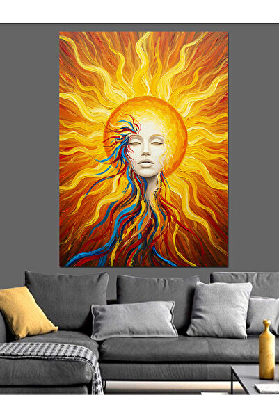 KanvasSepeti Pictură în ulei decorativă cu soare și față de femeie, texturată...
