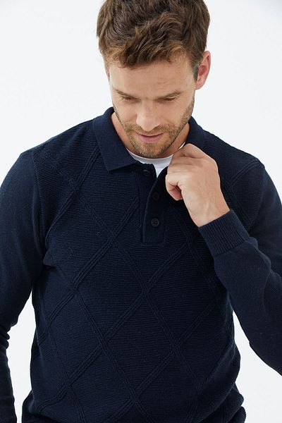 Sementa Πλεκτό πουλόβερ με κουμπιά Polo Neck - Navy Blue