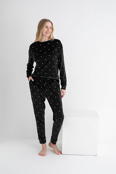DOFİ Women's Black Polka Dot Patterned Pajama Set – Super Soft, Warm and Stylish |   Dofi