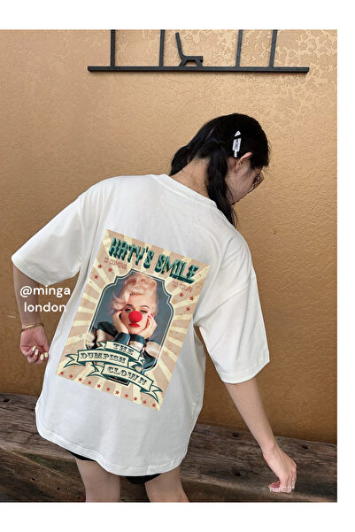 Minga London Біла футболка Oversize Unisex з принтом Katy Perry Smile спереду...